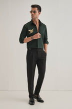 Birdie(Bird)- Hand Embroidered Designer Shirt- Bottle Green
