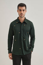 Little Heart Hand Embroidered Designer Shirt - Bottle Green