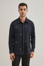 Little Heart Hand Embroidered Designer Shirt - Navy
