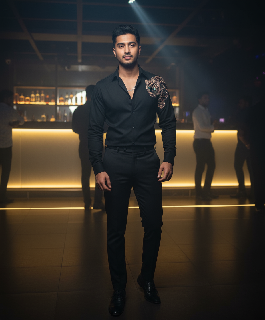 Lion Hand Embroidered Designer Shirt for Clubbing
