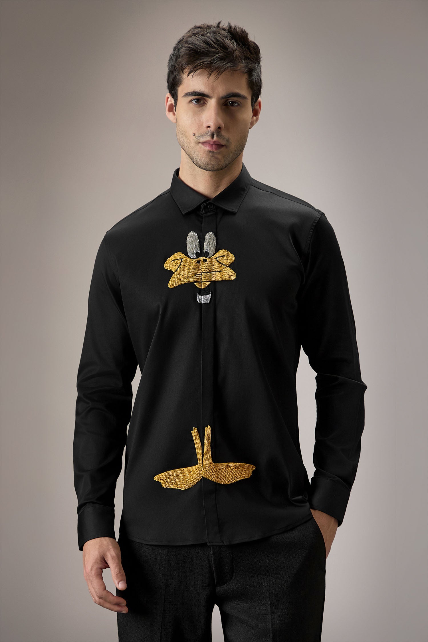 Daffy Duck - Hand Embroidered Designer Shirt - Black
