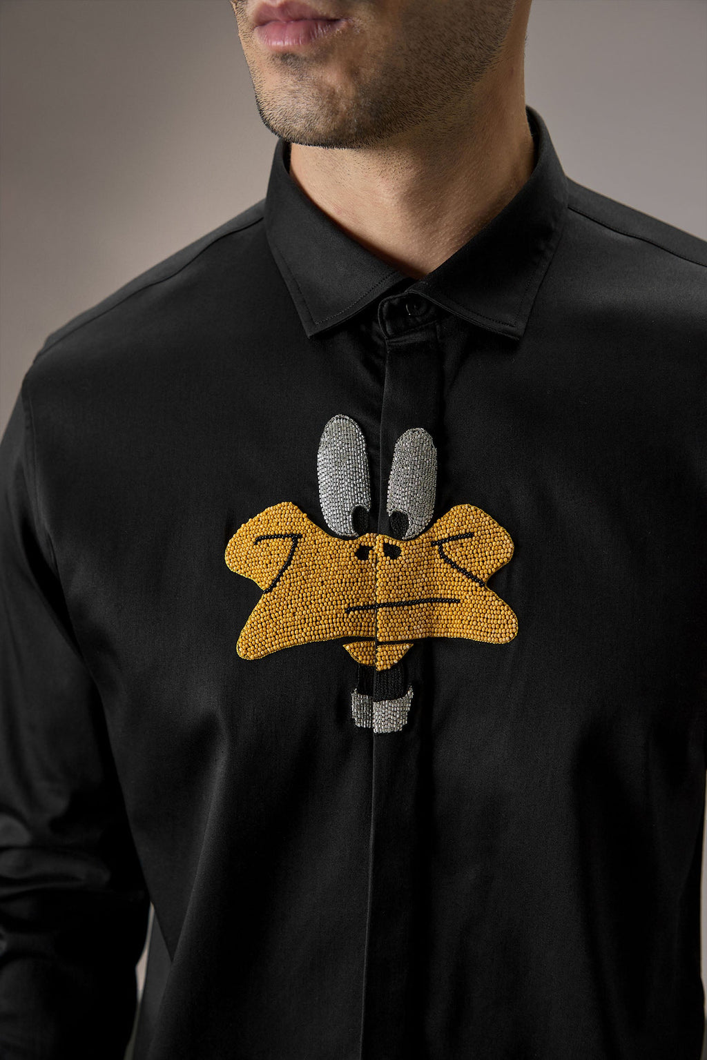 Daffy Duck - Hand Embroidered Designer Shirt - Black