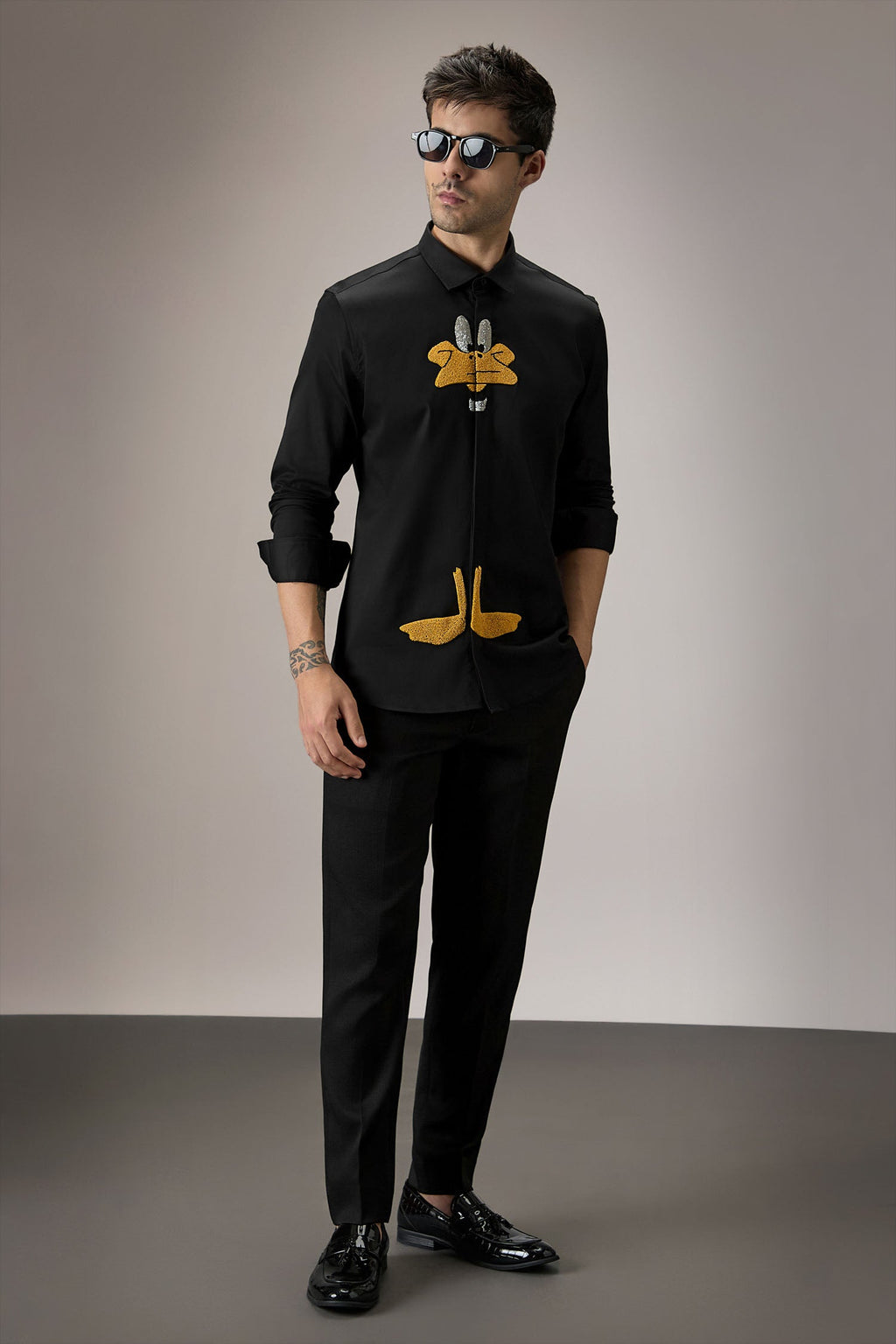 Daffy Duck - Hand Embroidered Designer Shirt - Black