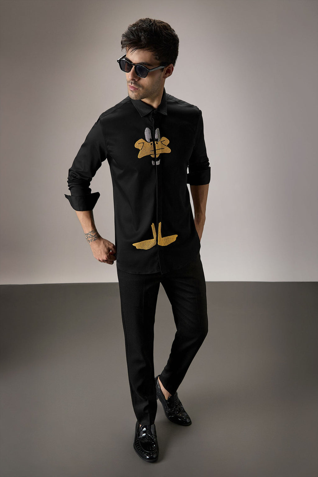 Daffy Duck - Hand Embroidered Designer Shirt - Black