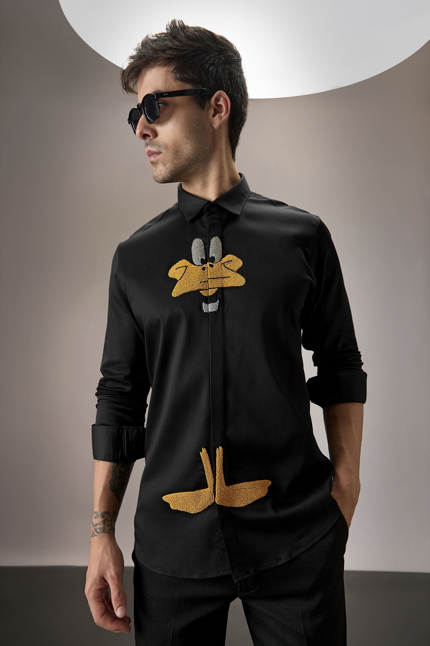 Daffy Duck - Hand Embroidered Designer Shirt - Black