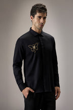 Champange Butterfly - Hand Embroidered Designer Shirt - Black