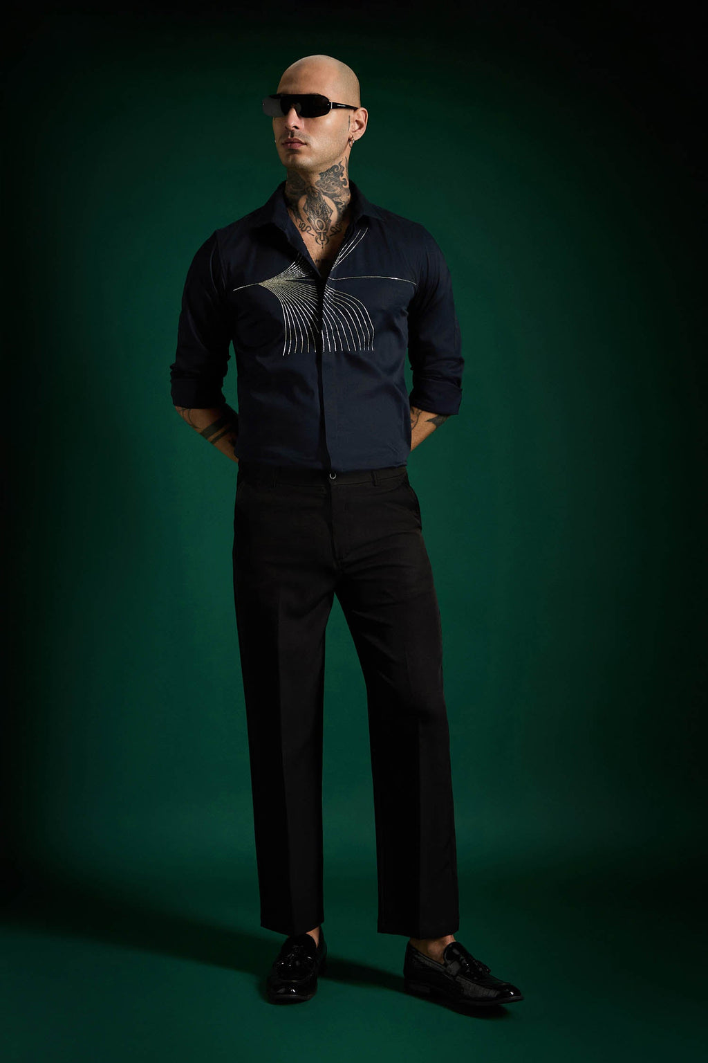 Sparkler Hand Embroidered Designer Shirt - Navy