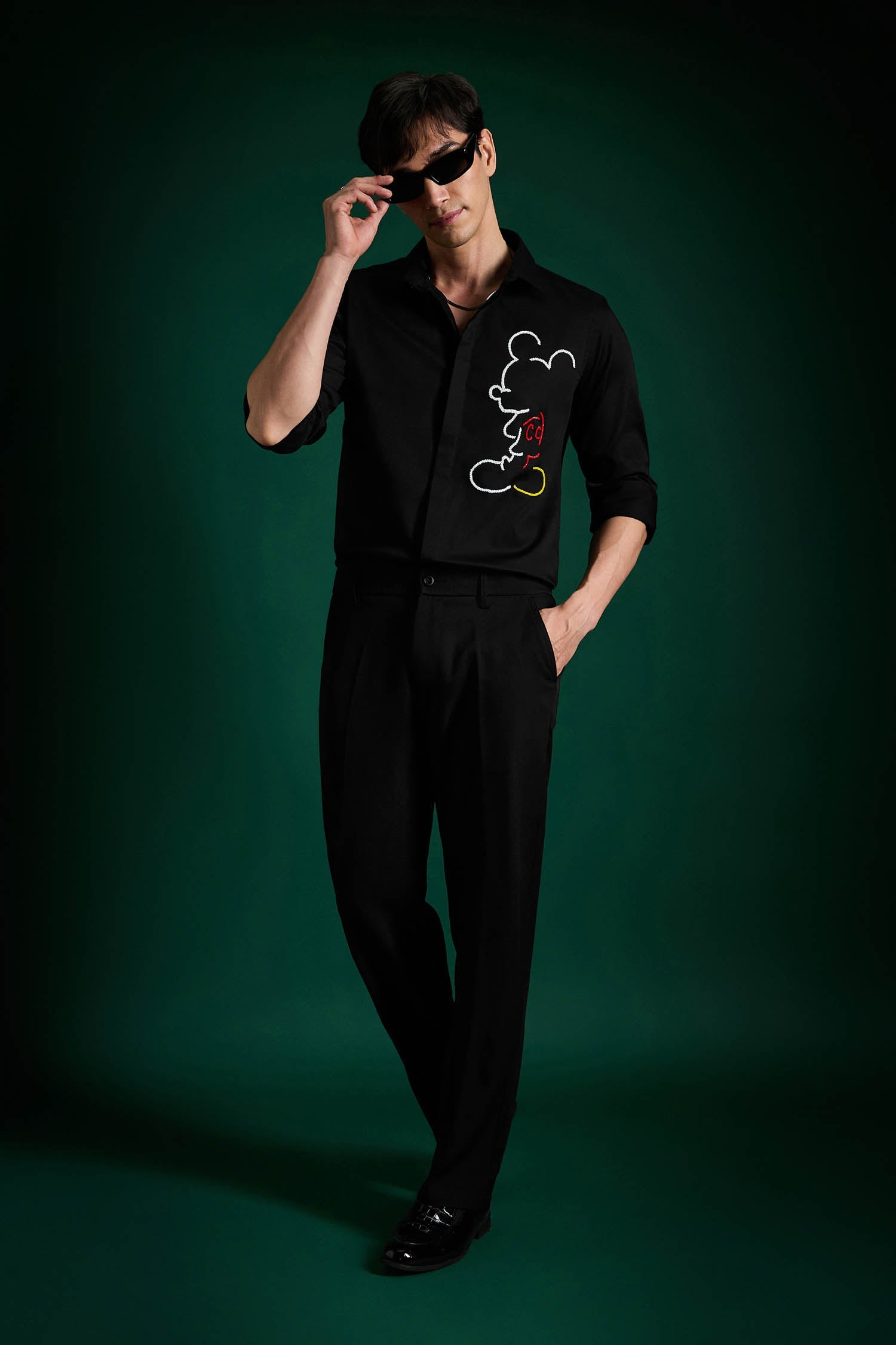 Big Mickey - Black Hand Embroidered Designer Shirt