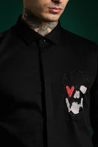 Heart Skull - Black Hand Embroidered Designer Shirt