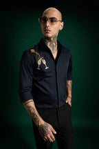 Champagne Hand Embroidered Designer Shirt - Navy
