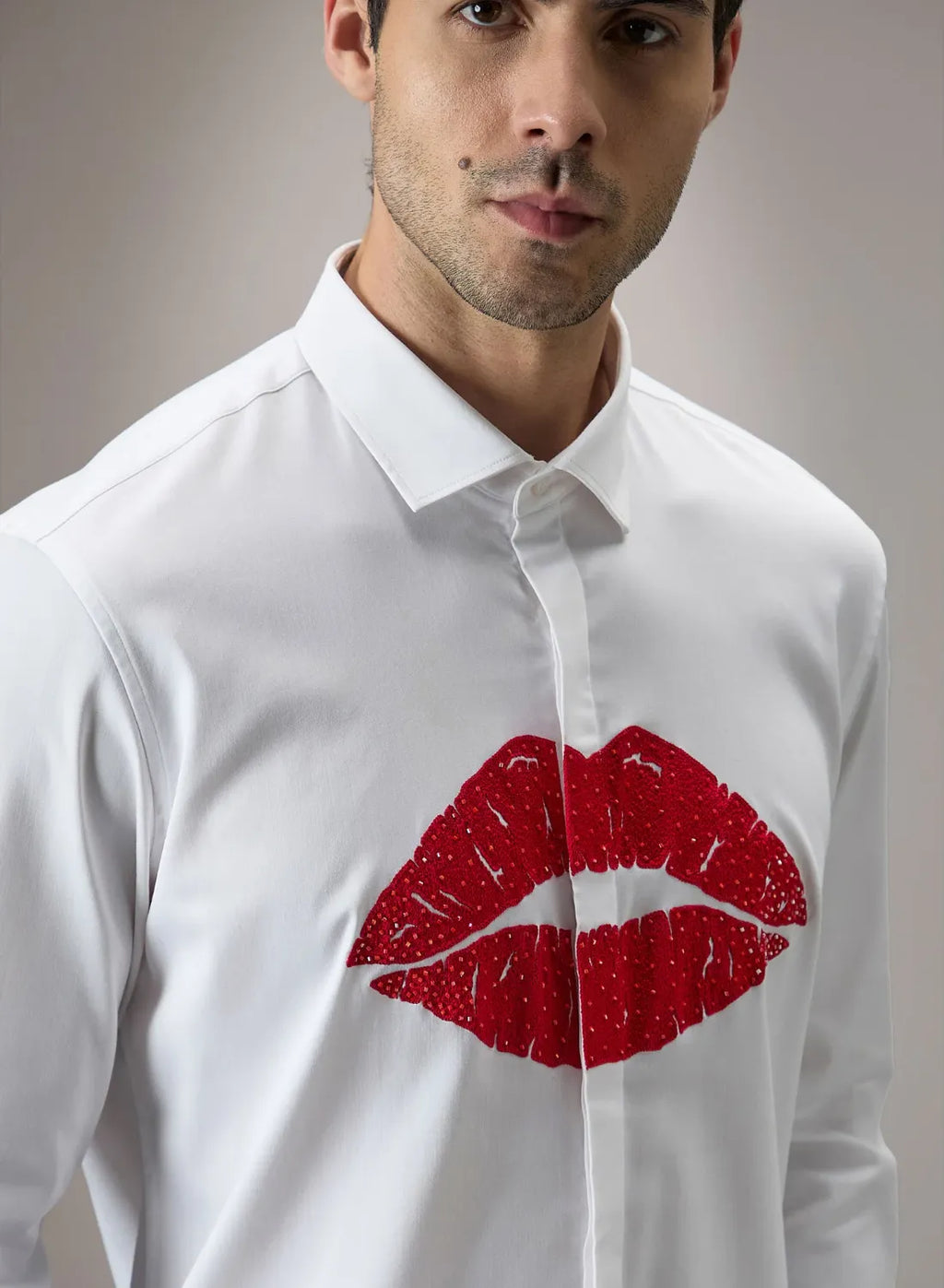 Lips Hand Embroidered Club Wear Shirt