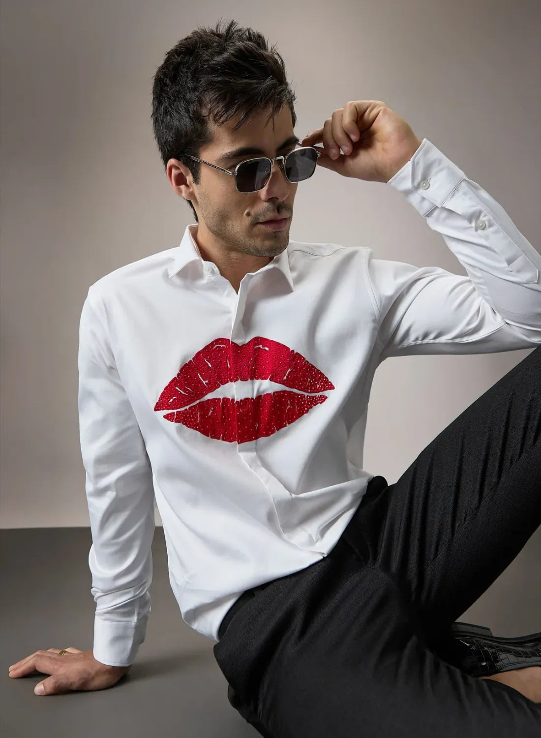 Lips Hand Embroidered Club Wear Shirt