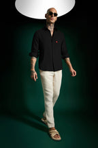Bird Irish Linen Shirt - Black - Red