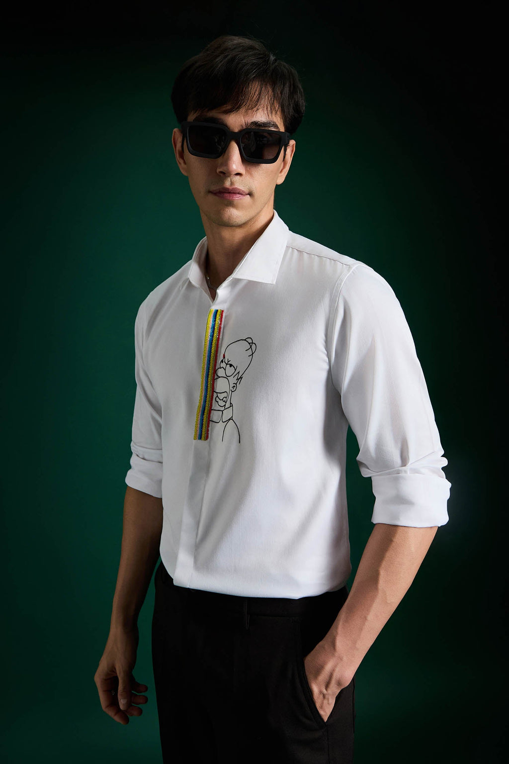 Static Brat Simpson White - Hand Embroidered Designer Shirt