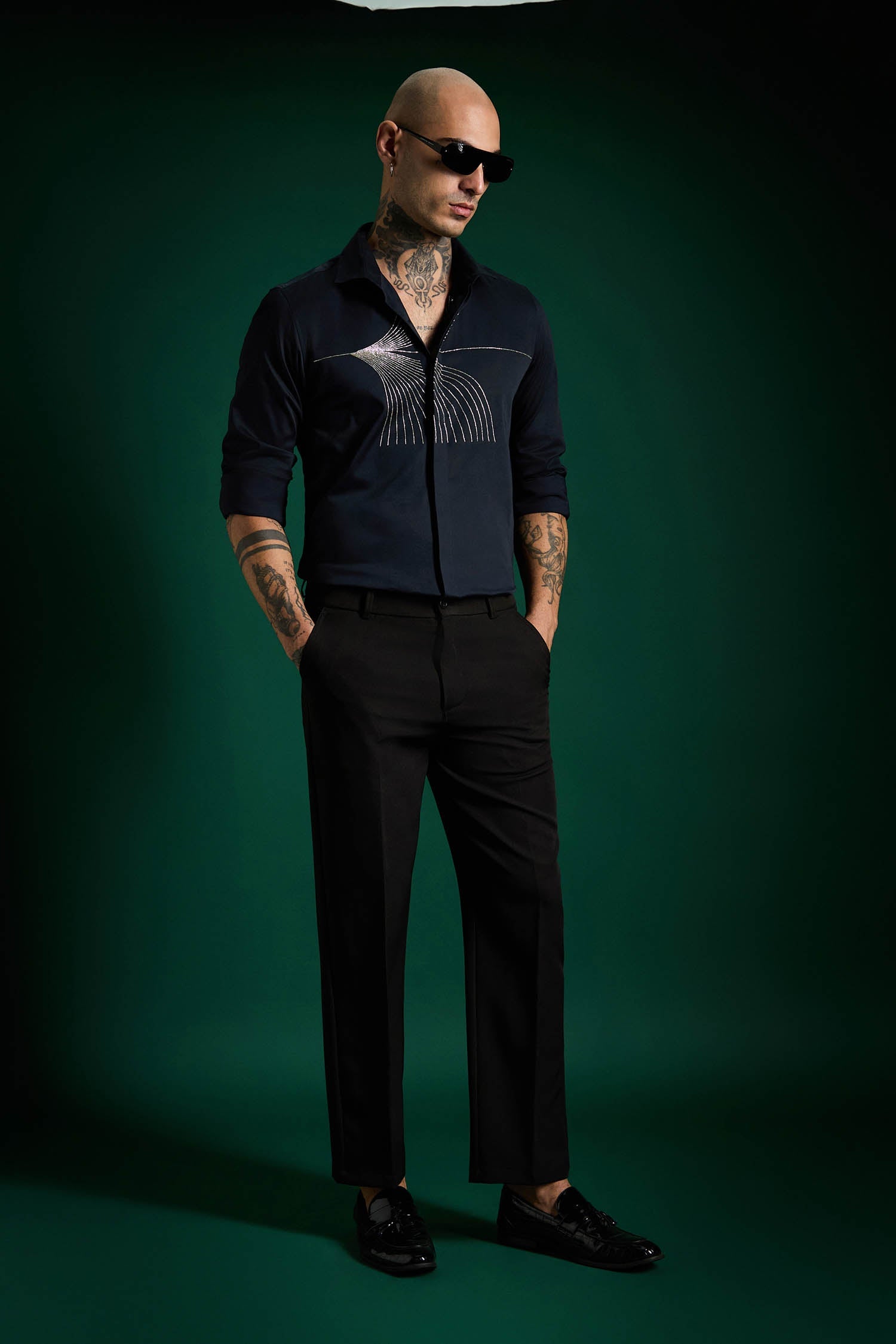 Sparkler Hand Embroidered Designer Shirt - Navy