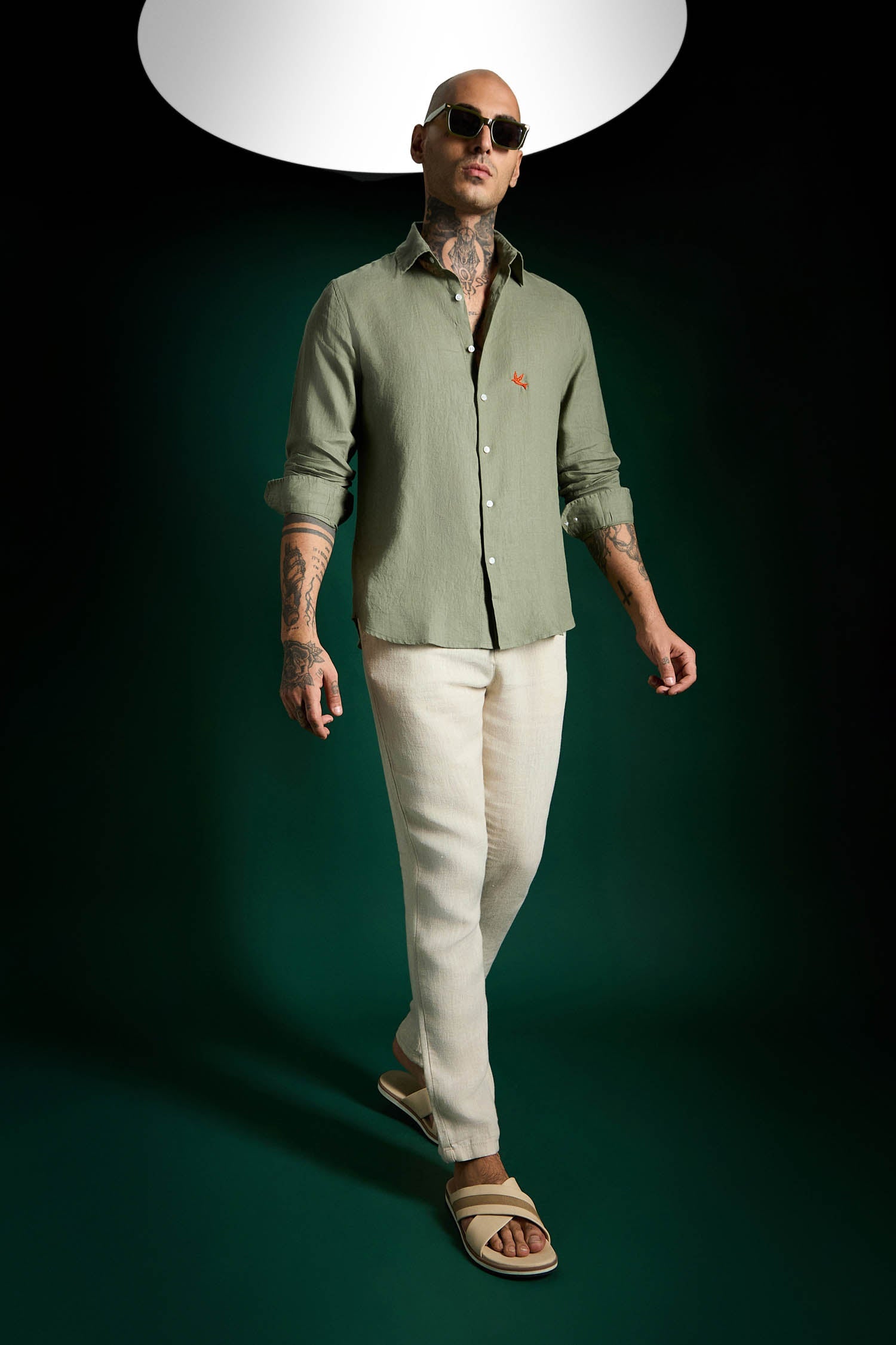 Bird Irish Linen Shirt - Olive Green