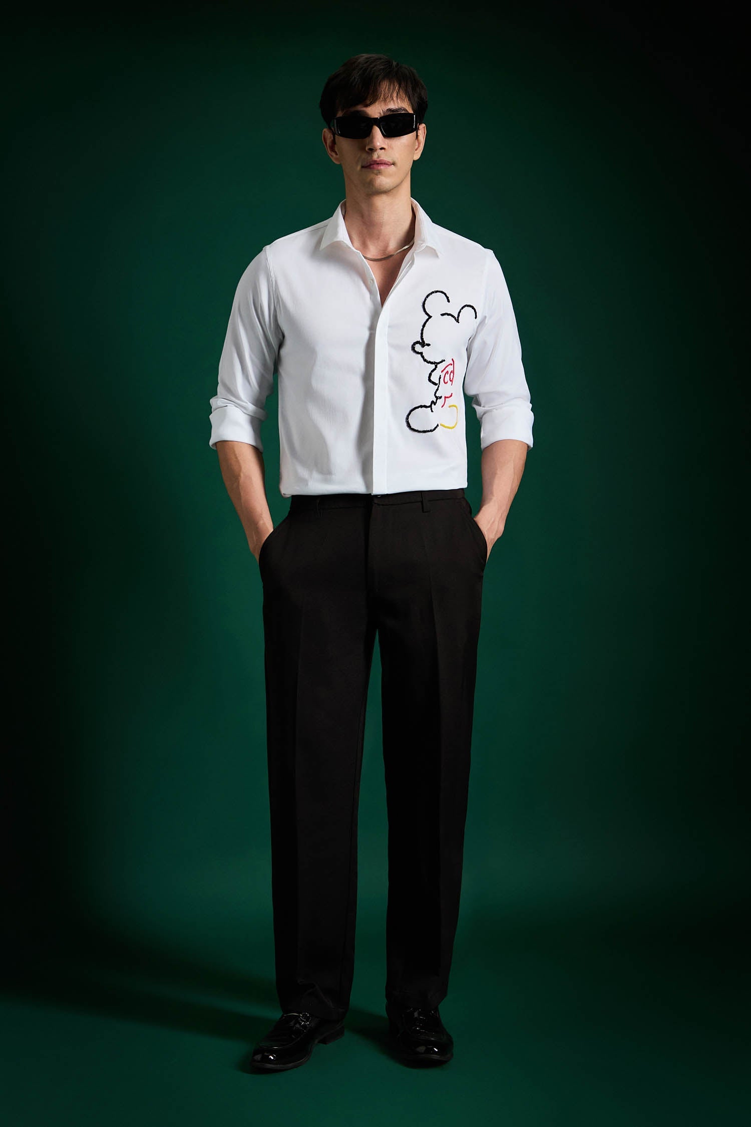 Big Mickey - White Hand Embroidered Designer Shirt