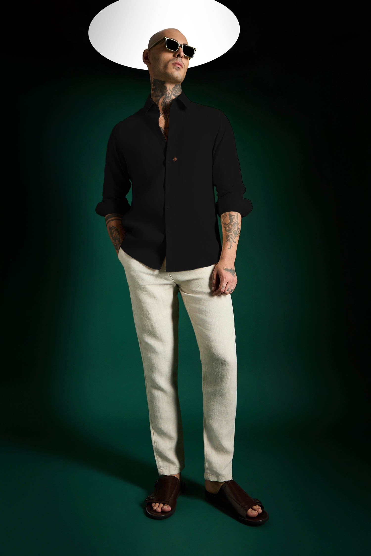 Spade Irish Linen Shirt - Black - Brown
