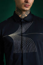 Sparkler Hand Embroidered Designer Shirt - Navy