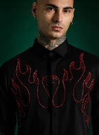 Black Designer Hand Embroidered Shirt Club Wear