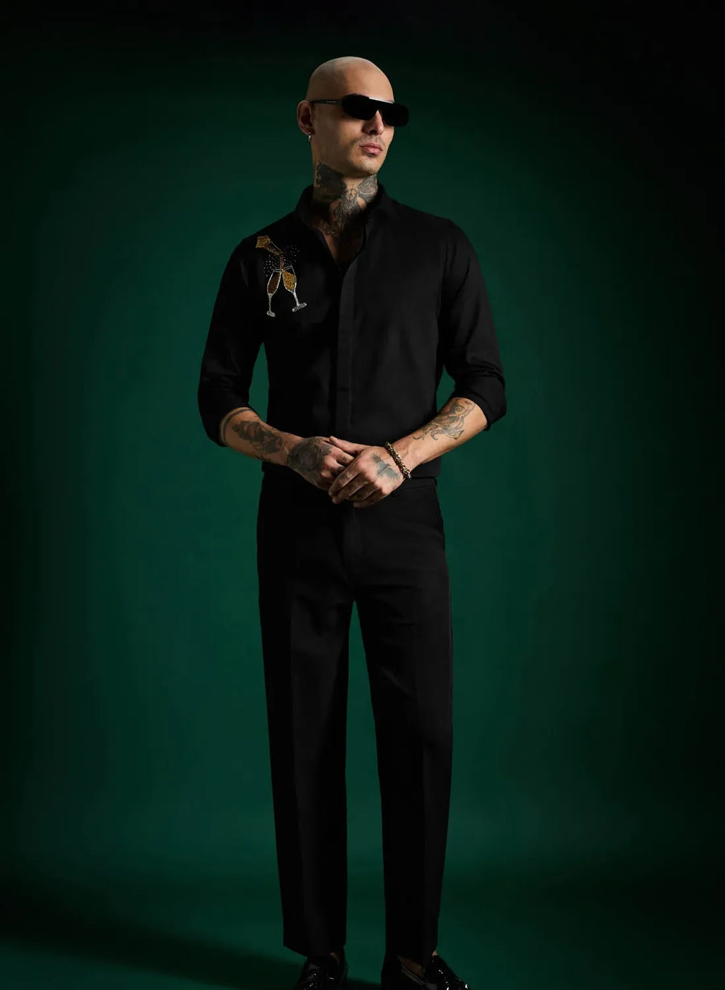 Black Designer Hand Embroidered Shirt Club Wear