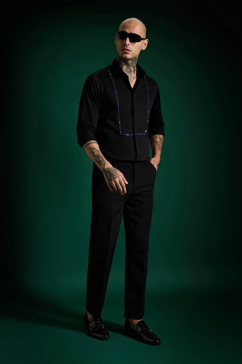 Forms- Hand Embroidered Designer Shirt - Black