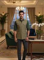 Green Hunting Sadri with 4 Pockets