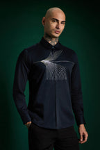 Sparkler Hand Embroidered Designer Shirt - Navy