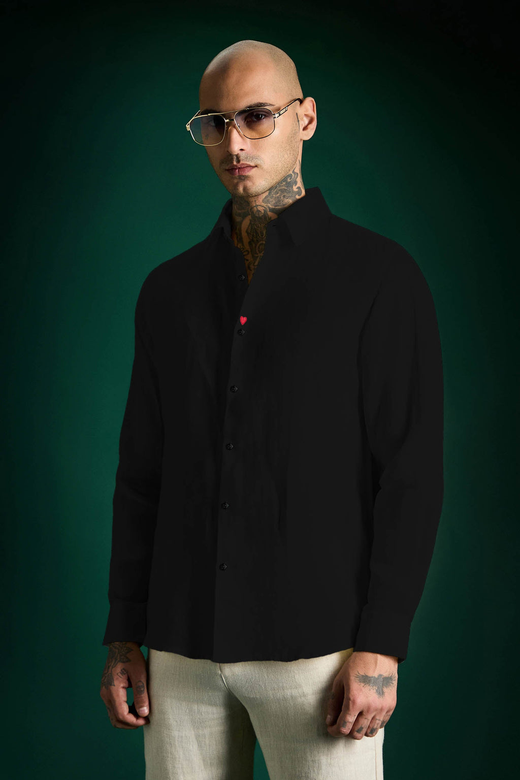 Heart Irish Linen Shirt - Black