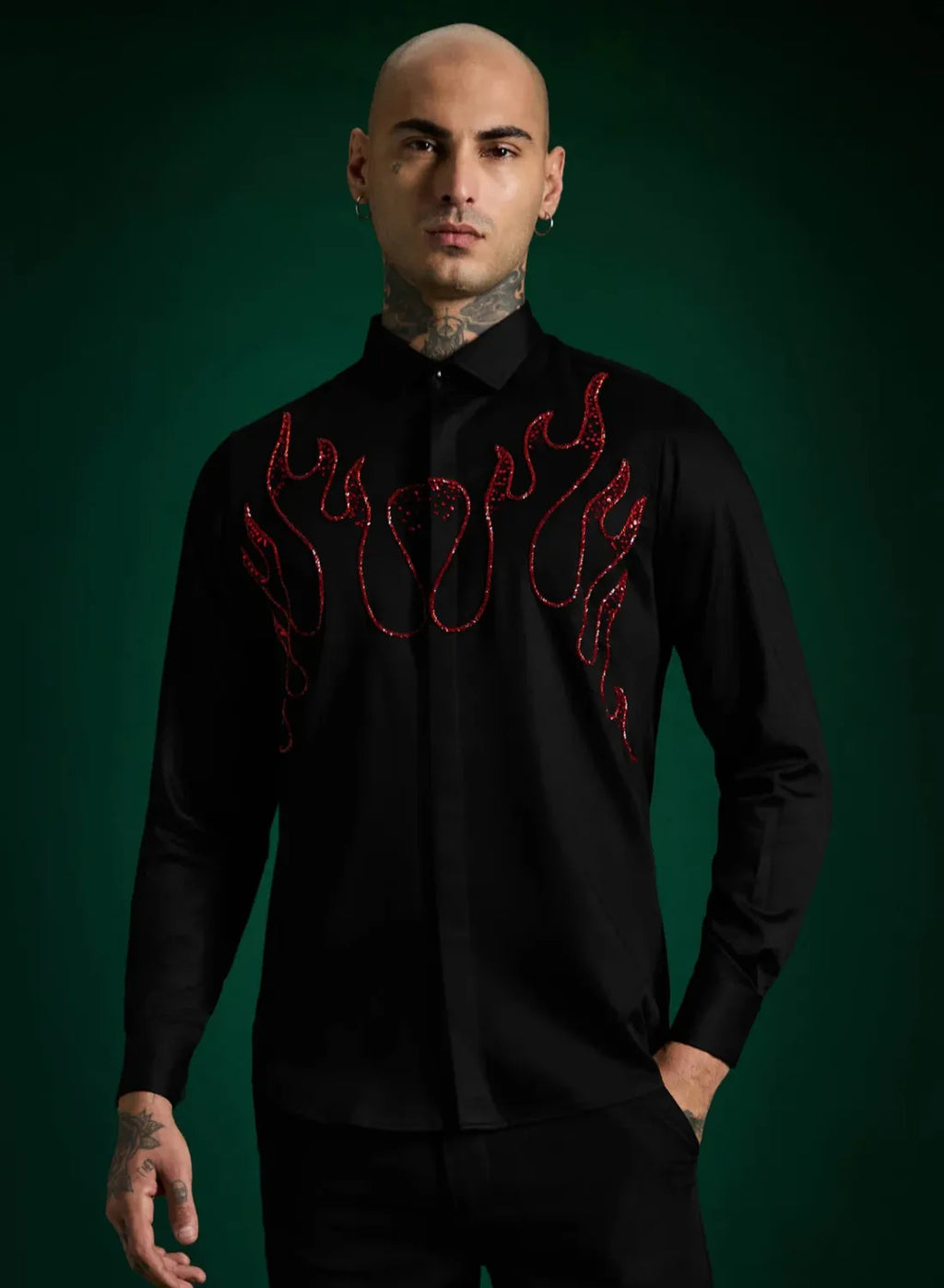 Black Designer Hand Embroidered Shirt Club Wear