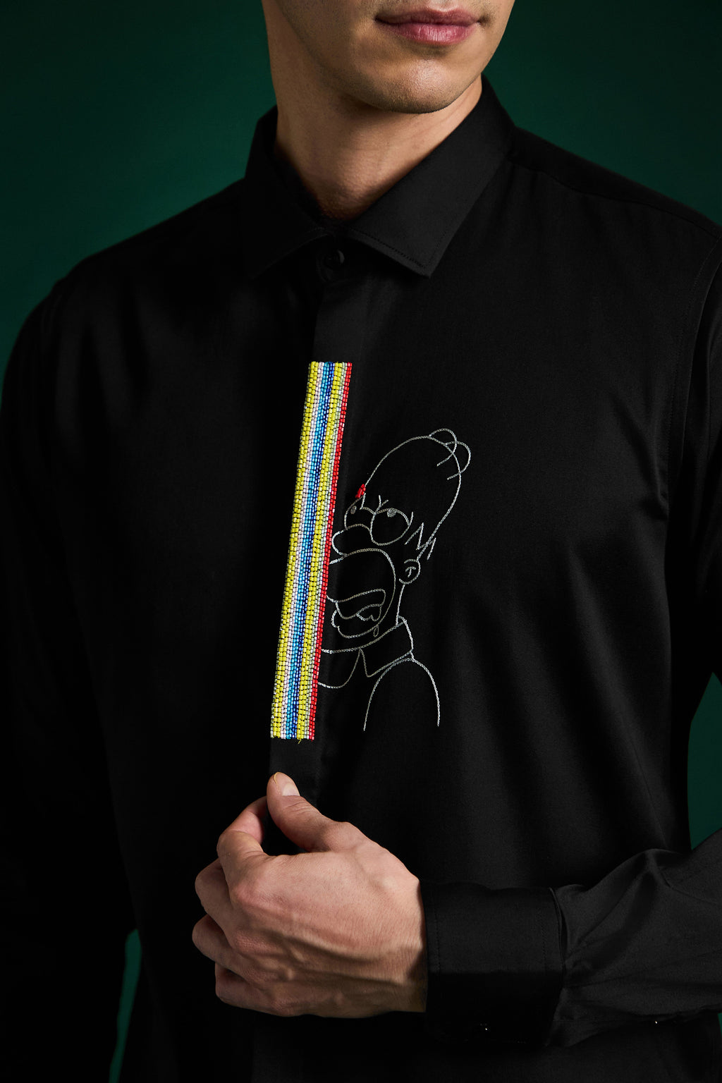 Static Brat Simpson Black - Hand Embroidered Designer Shirt
