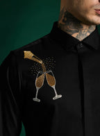 Black Designer Hand Embroidered Shirt Club Wear