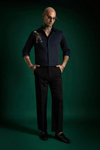 Champagne Hand Embroidered Designer Shirt - Navy