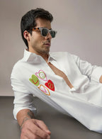 White Designer Hand Embroidered Shirt Club Wear
