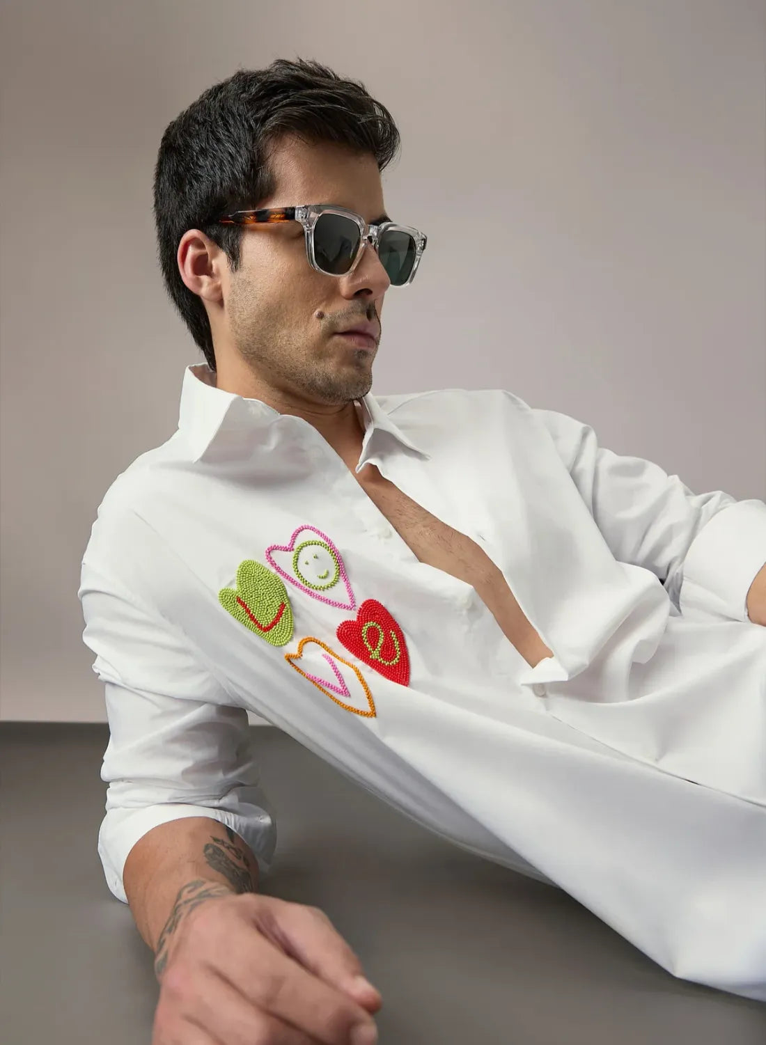 White Designer Hand Embroidered Shirt Club Wear