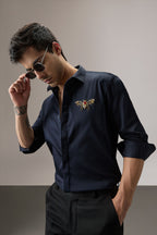 Wasp - Hand Embroidered Designer Shirt - Navy