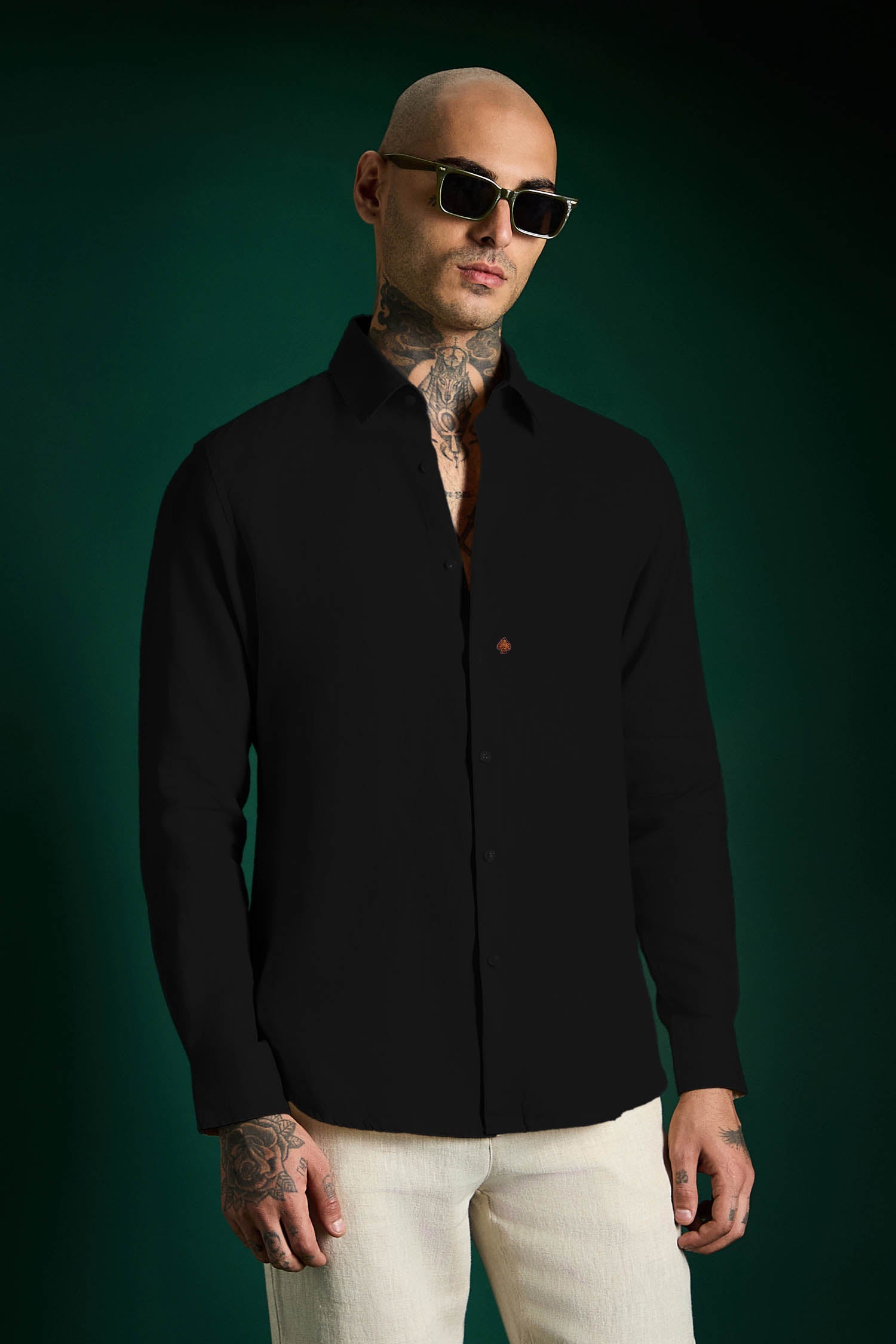 Spade Irish Linen Shirt - Black - Brown