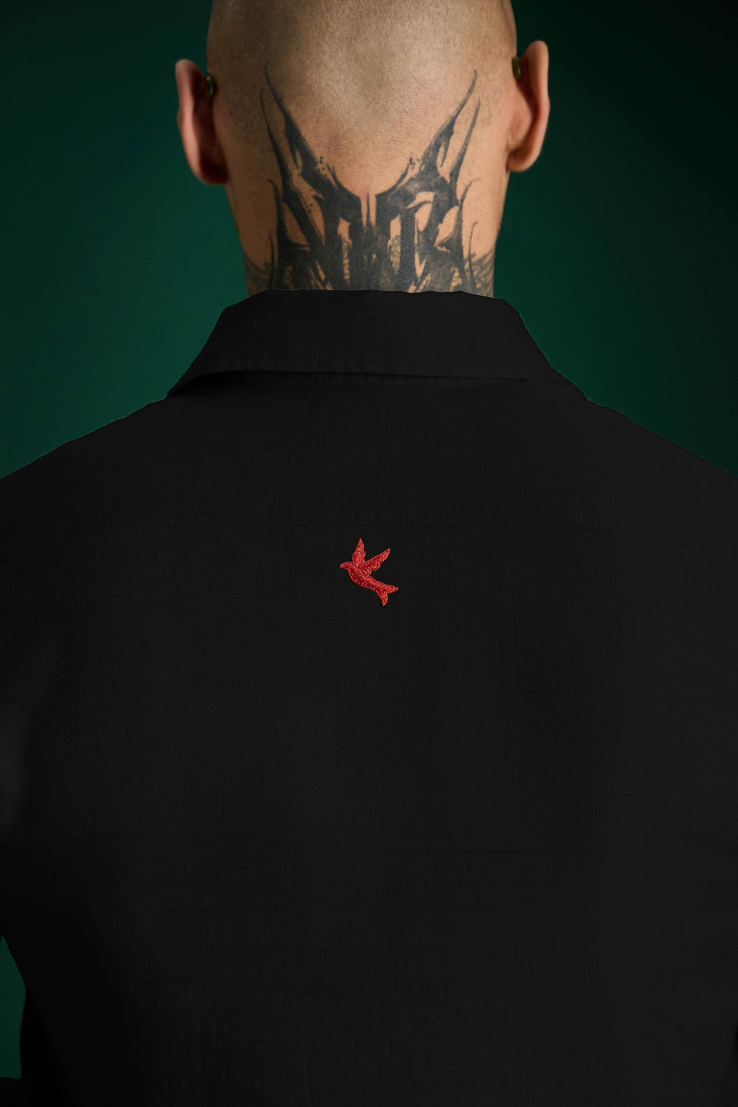 Bird Irish Linen Shirt - Black - Red