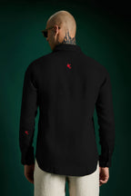 Bird Irish Linen Shirt - Black - Red