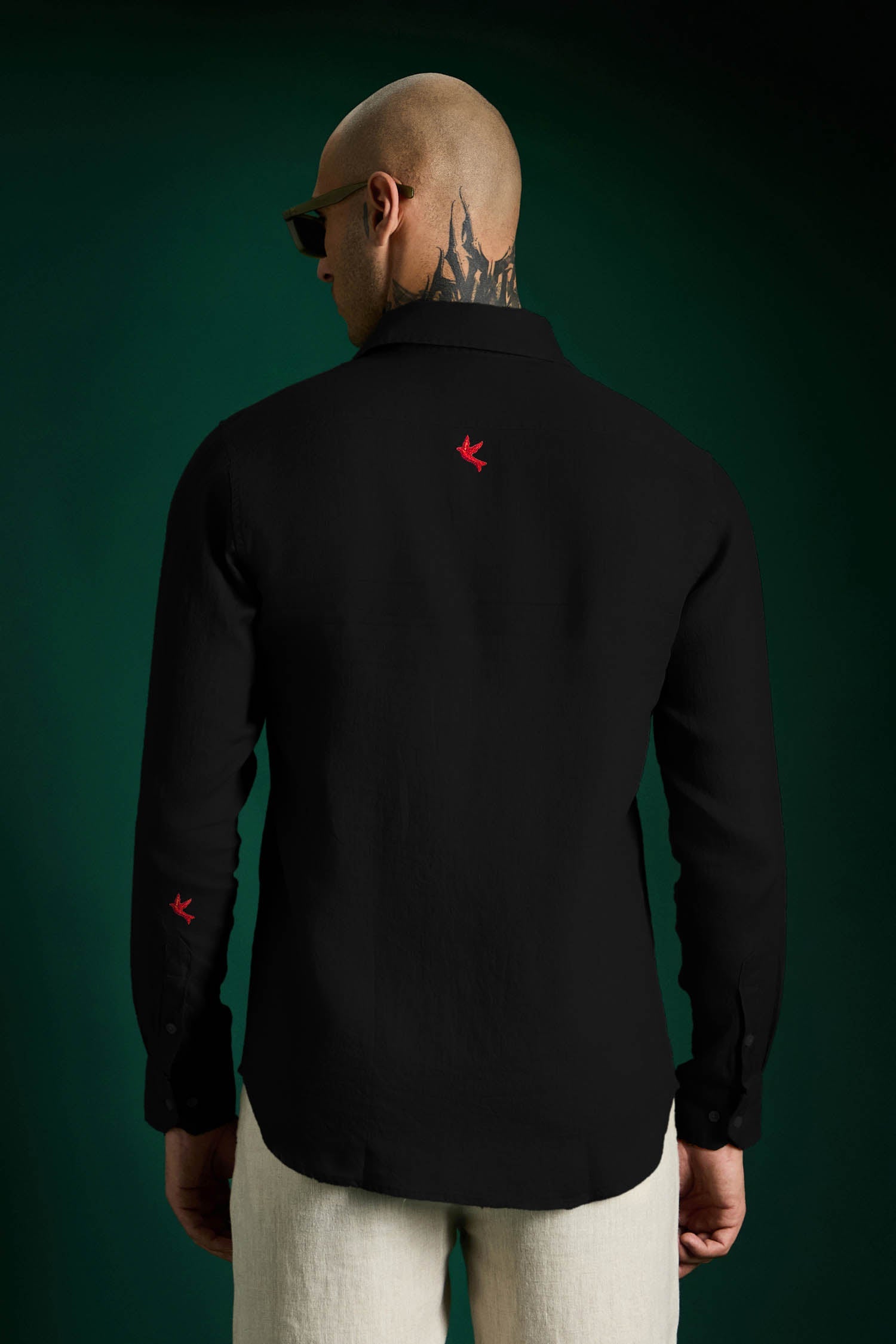 Bird Irish Linen Shirt - Black - Red