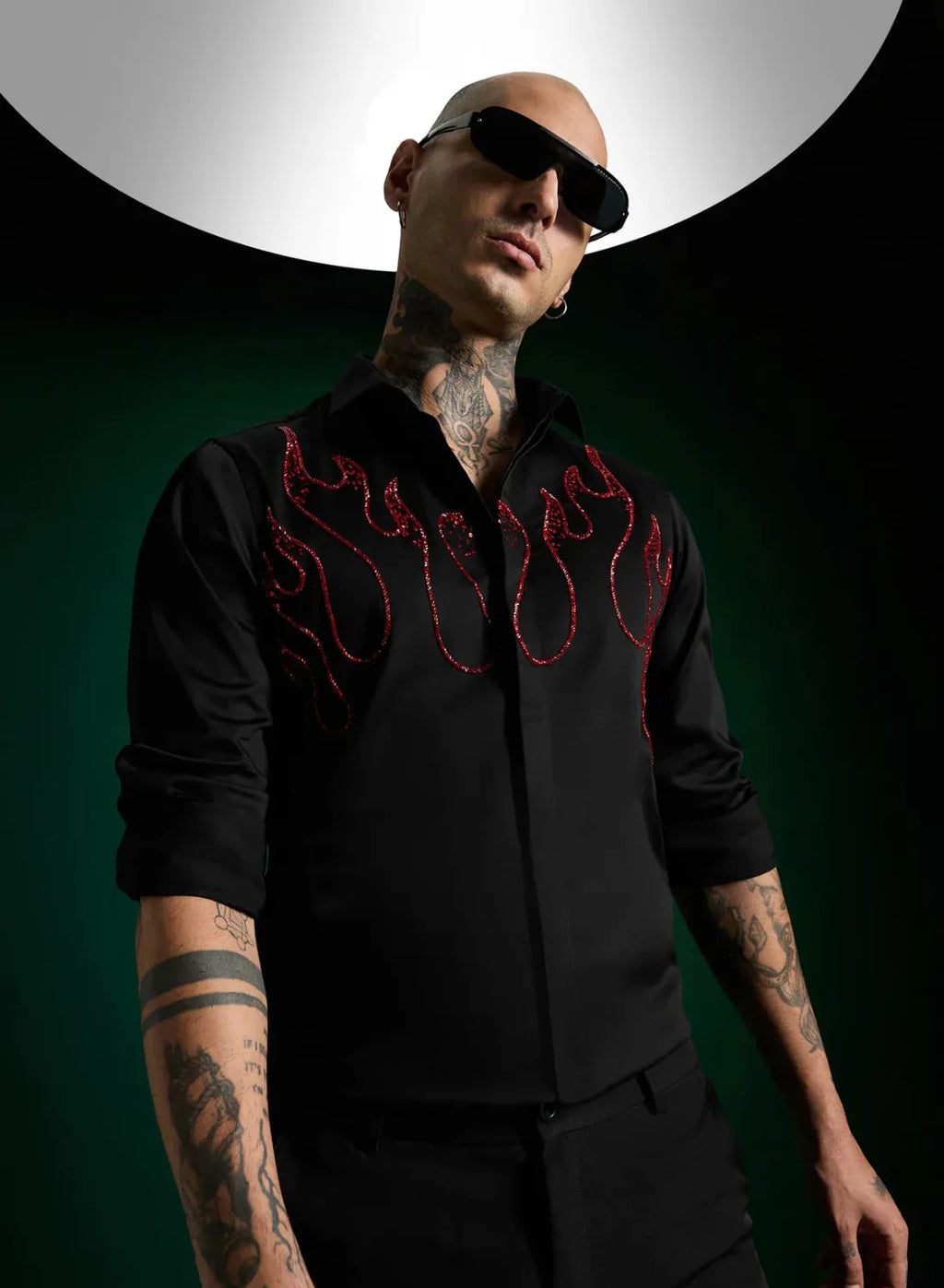 Black Designer Hand Embroidered Shirt Club Wear