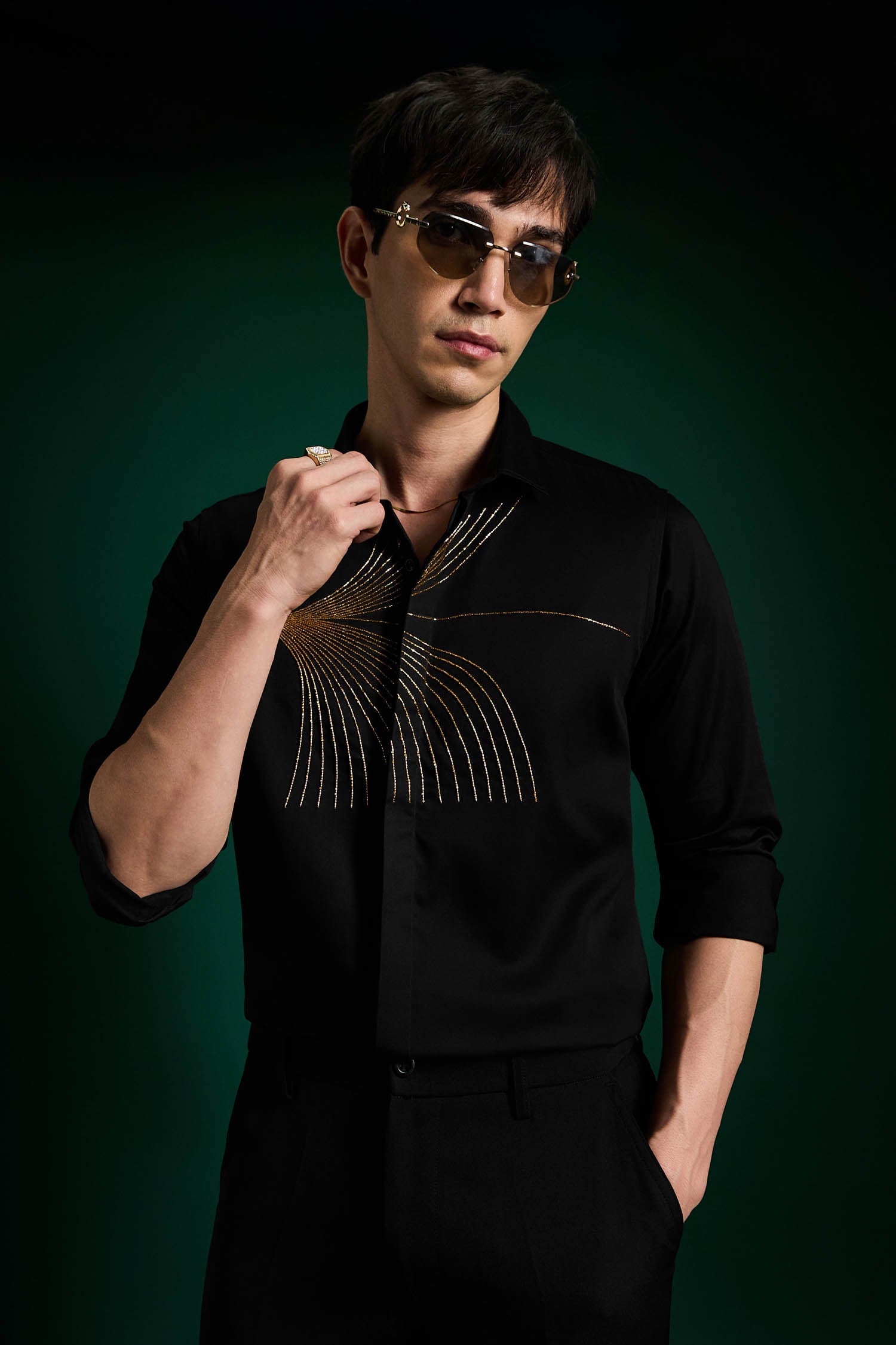 Sparkler Black - Hand Embroidered Designer Shirt