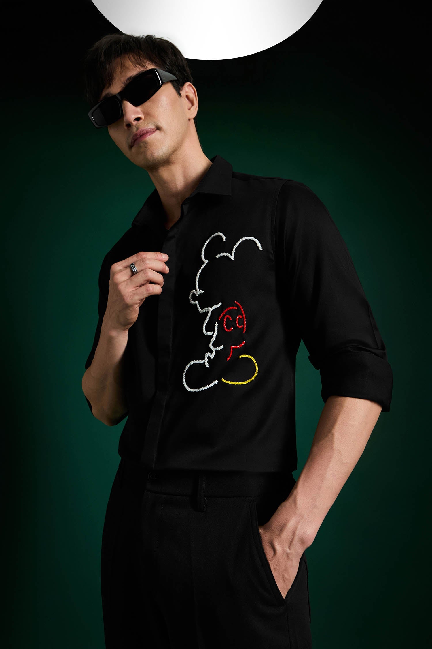 Big Mickey - Black Hand Embroidered Designer Shirt