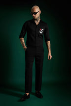 Heart Skull - Black Hand Embroidered Designer Shirt