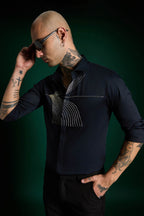 Sparkler Hand Embroidered Designer Shirt - Navy
