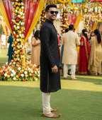 Front Open Bollywood Style Black Embroidered Kurta
