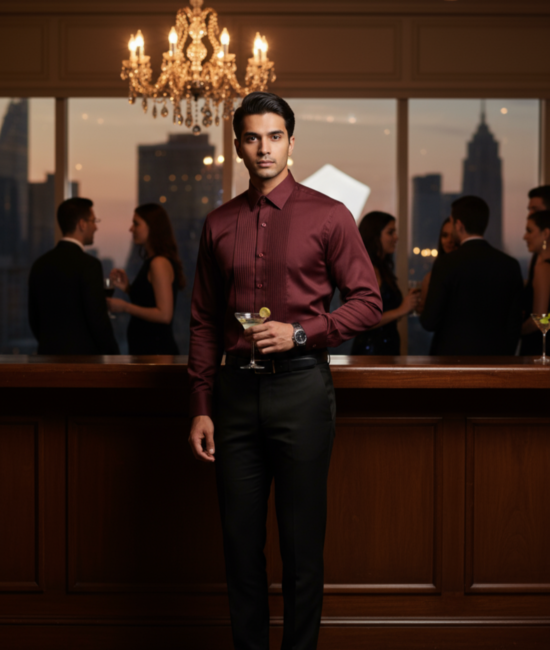 Wine Luxury Satin Tuxedo Shirt for Party or Event