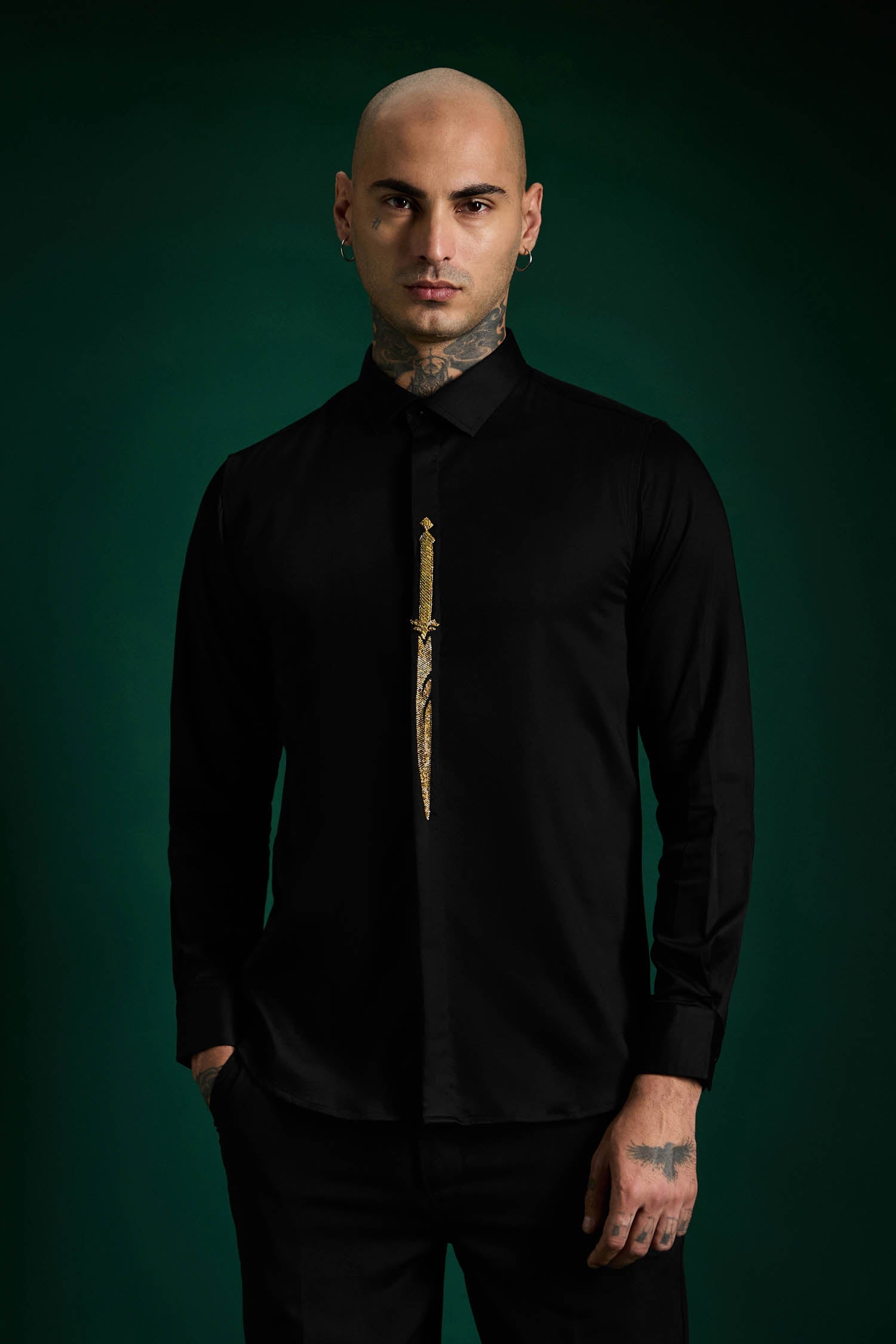 Soar Hand Embroidered Designer Shirt - Black
