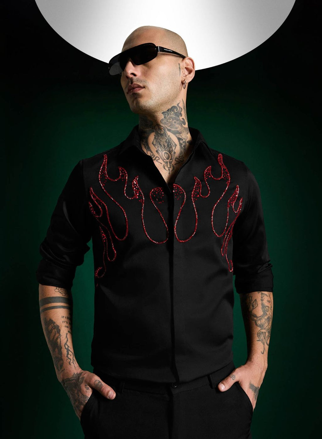 Black Designer Hand Embroidered Shirt Club Wear