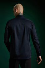 Champagne Hand Embroidered Designer Shirt - Navy